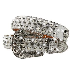 Rhinestone Skull Belt Skull Studded Belt Men Women Bling Punk Belts Y2k😚